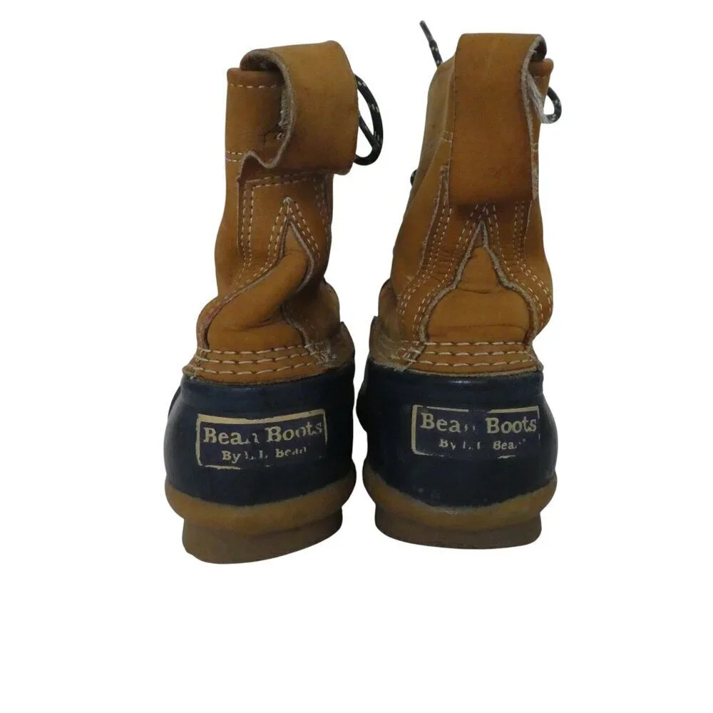 LL Bean Blue Brown Leather Waterproof 6 inch Unlined Bean Boots‎ Womens 8